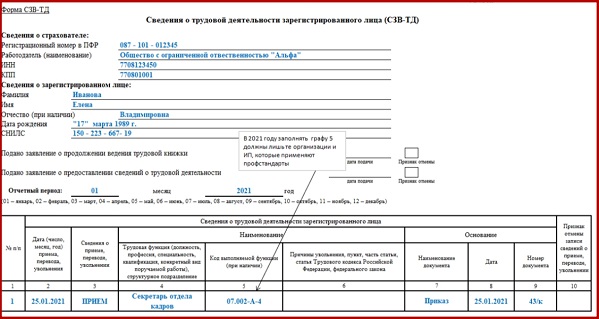 Сзв стаж за 2025 год пример